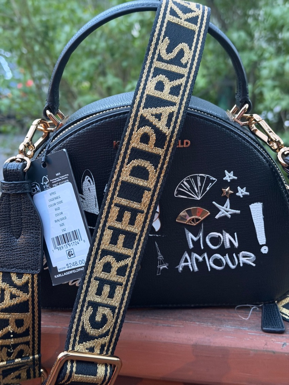 Karl Lagerfeld Bellamy Embellished Dome Crossbody & Guitar Strap NWT$248
